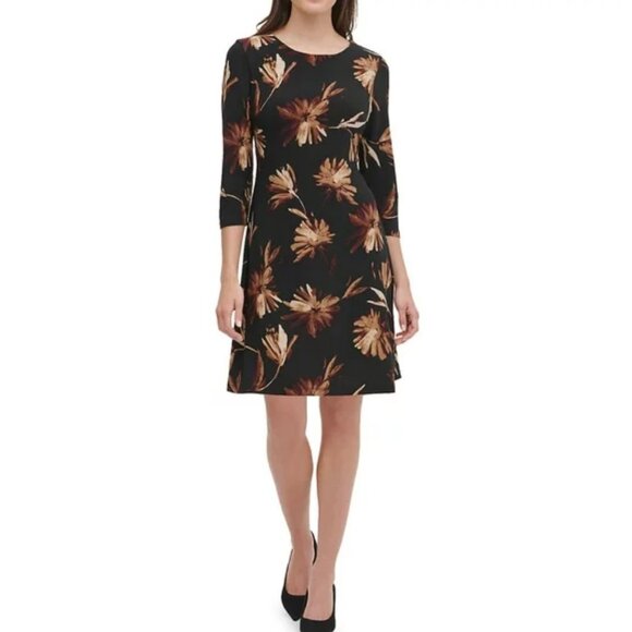 TOMMY HILFIGER Miranda Floral Dress Floral 3/4 Sleeve Crew Neck Stretch … - Picture 1 of 15